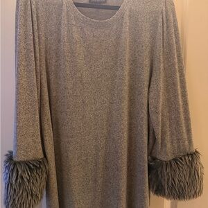 Lane Bryant Heather Gray Knit Top with Faux Fur Cuffs